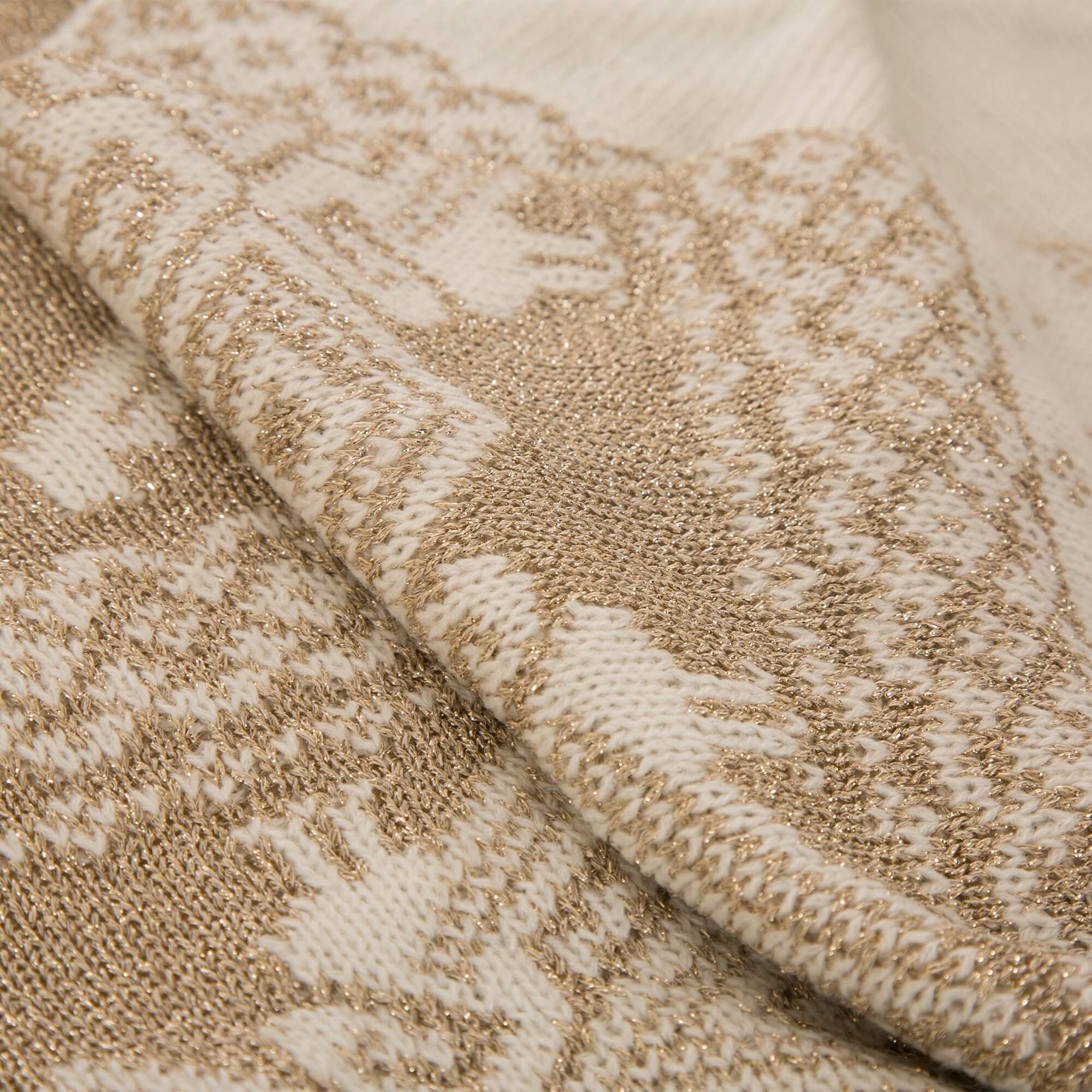 Glitzhome® White Knited Acrylic Throw Blanket with Tassels